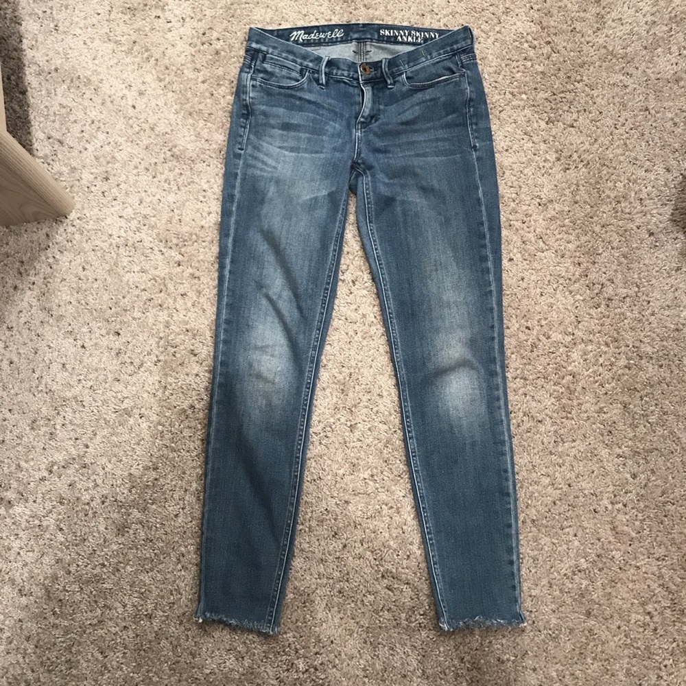 Madewell skinny ankle jeans with frayed ankles!